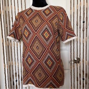 ASOS Geometric Print Knit Sweater Crew Neck Short Sleeve Top Size S